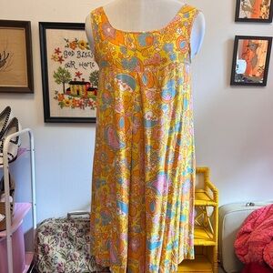 Vintage 60s Mod Floral Swing Dress | Bright Yellow Psychedelic Print